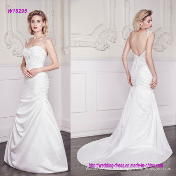 Fantasy Spaghetti Lace Strap with Sweetheart Neckline Pleated Wedding Dress